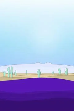 Sunlit dune environment featuring cactus tree silhouettes and sand field under r Stock Illustration