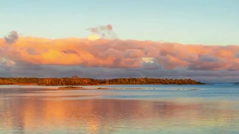 Sunlit Evergreen Woods Transitioning to Twilight Waters Stock Footage 346195885