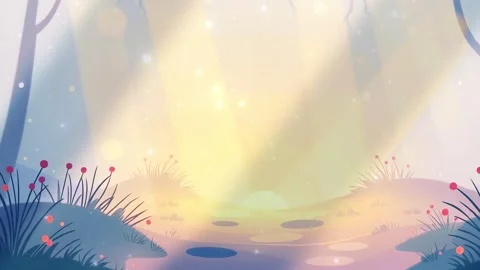 Sunlit Forest Path: A Magical Animated Scene for Storytelling and Peaceful Back Video stock 307472052
