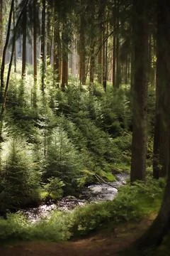 Sunlit Forest Stream in Saxony Stock Photos