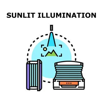 Sunlit illumination concept vector outline drawing Stock Illustration