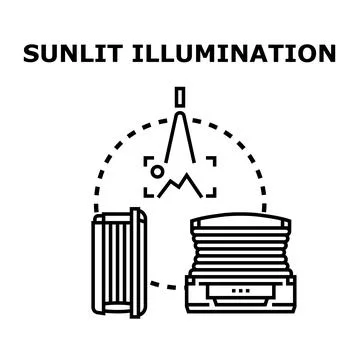 Sunlit illumination concept vector outline drawing Stock Illustration