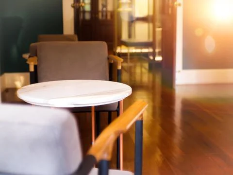 A sunlit interior of a hip cafe  coffee shop. Empty room Stock Photos