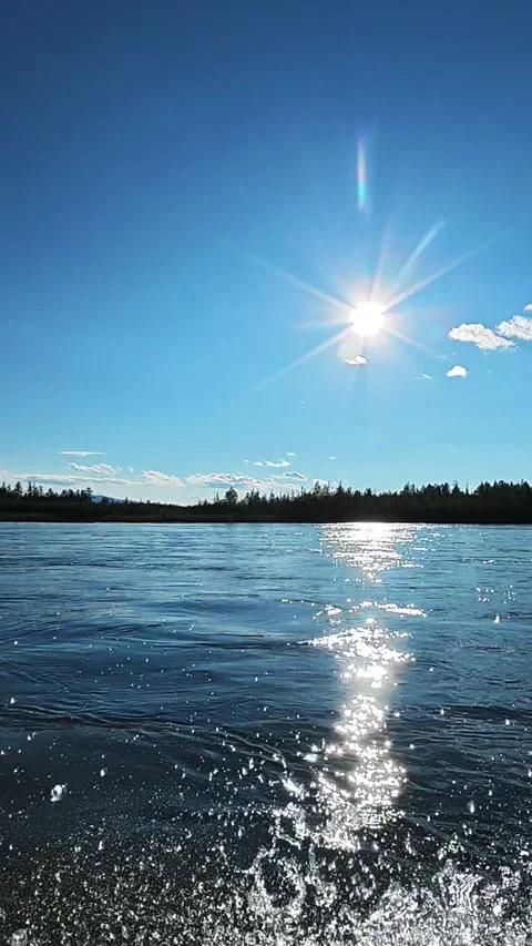 Sunlit Lake Reflection with Sparkling Water Stock Footage 341404711