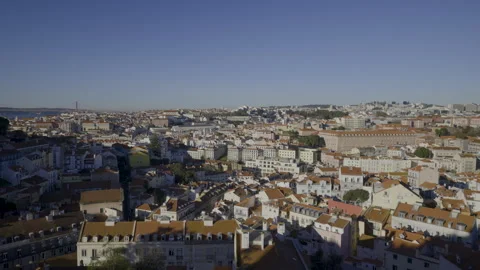 Sunlit Lisbon Panorama cityscape 8K Stock Footage 262573382