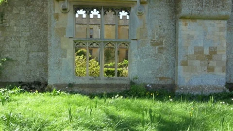 Sunlit Medieval Stone Wall and Window at Sudeley Castle, England Stock Footage 340073478
