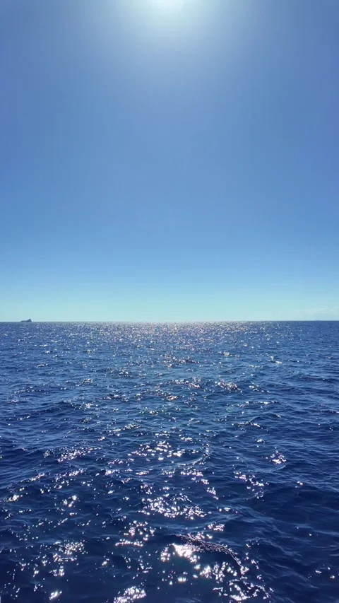 Sunlit ocean with sparkling waves under clear blue sky Stock Footage 345268177