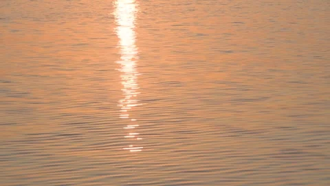 Sunlit ocean surface with golden light reflections shimmering on gentle moving Stock Footage 342279934