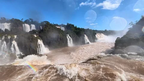 Sunlit Rapids and Layered Waterfalls Across Brazil’s Iguazu Falls Stock Footage 342275630