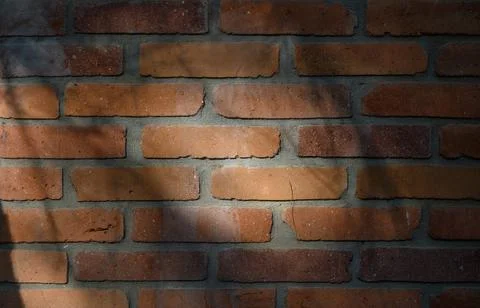 Sunlit Red Brick Wall with Long Shadows Stock Photos