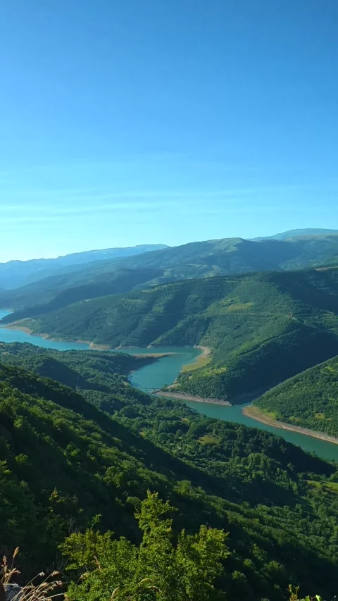 Sunlit rock formation with sharp textures. Kozji Kamen viewpoint, Serbia Stock Footage 342343268