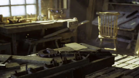 Sunlit scene capturing precise woodworking and craftsmanship details Stock Footage 342431063
