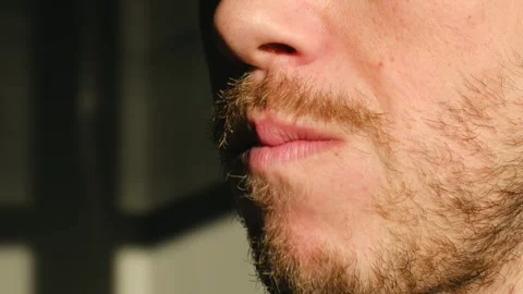 Sunlit scene showing man chewing gum, Reflected mood of man with chewing gum in Stock Footage 337547106