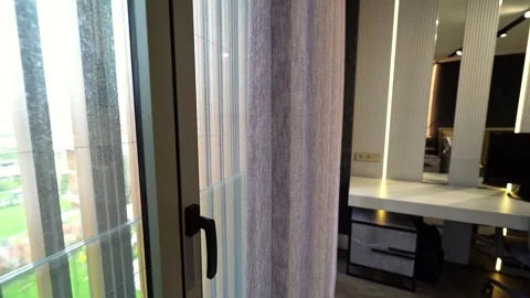 Sunlit Serenity Through Sheer Curtains 스톡 동영상 307487381