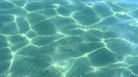 Sunlit underwater sand patterns in shallow clear turquoise sea for backgrounds Stock Footage 310234791