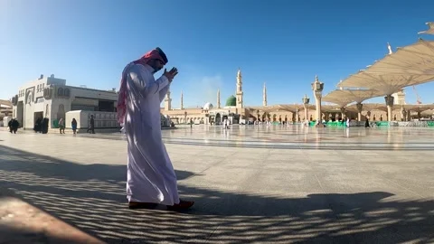 Sunlit View of Green Dome and Giant Umbrellas Stock-Footage 332724922