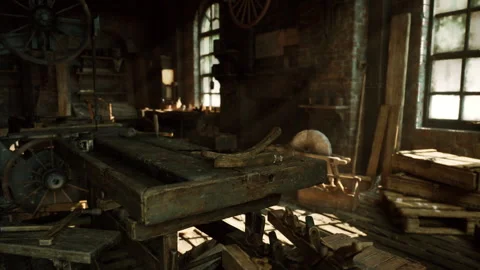 Sunlit workshop featuring seasoned tools and peaceful atmosphere Stock Footage 331523764