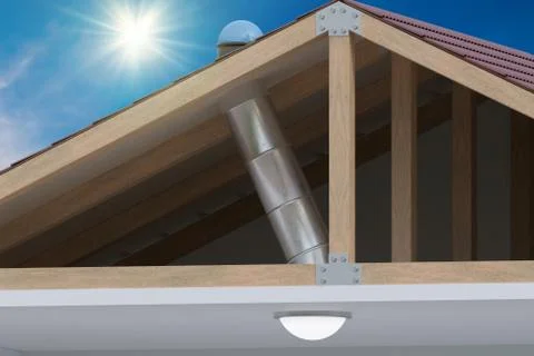 Sunlite light tube system for transporting natural daylight from roof into ro 스톡 사진