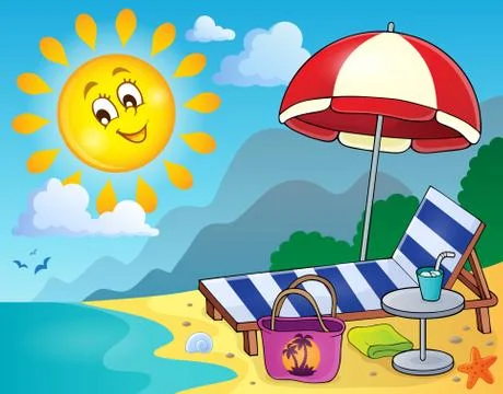 Sunlounger on beach image - eps10 vector illustration. Illustrazione stock