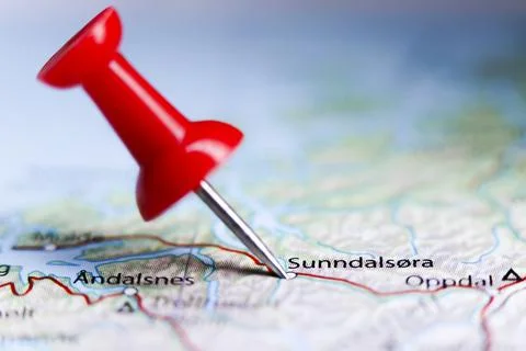 Sunndalsora, Norway pin on map Stock Photos
