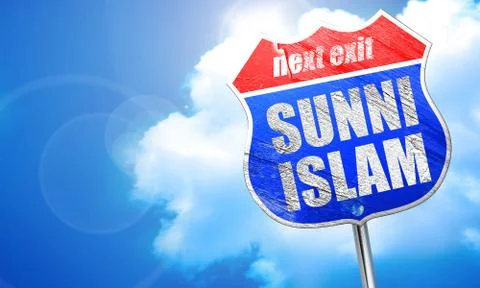 Sunni islam, 3D rendering, blue street sign Stock Illustration
