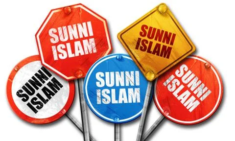 Sunni islam, 3D rendering, rough street sign collection Stock Illustration