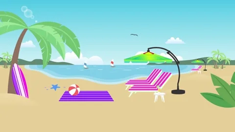 Sunny 2D Beach Art with Date Tree and Clear Skies Stock Footage 311963984