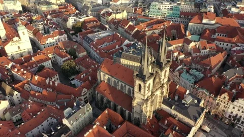 Sunny aerial drone view above Prague Old Town Square. Czech Republic. Stock Footage 251663263