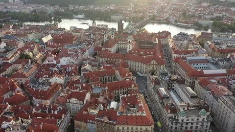 Sunny aerial drone view above Prague Old Town Square. Czech Republic. Stock Footage 251663278