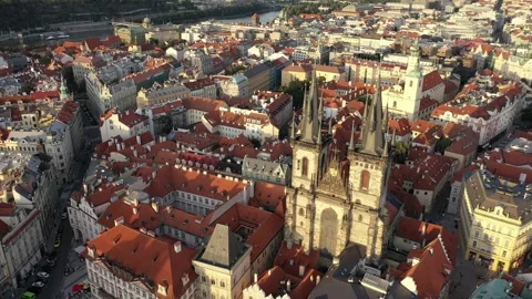 Sunny aerial drone view above Prague Old Town Square. Czech Republic. Stock Footage 251663458