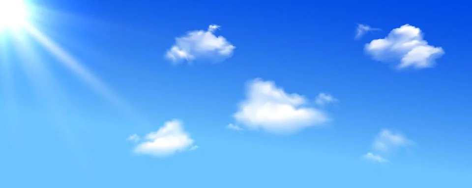 Sunny and clouds background Vector, blue sky with white clouds and sun, vec.. Stock Illustration