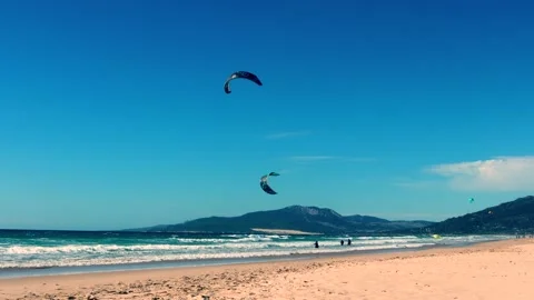 Sunny Andalusian Beach with Kites 4K Video Stock Footage