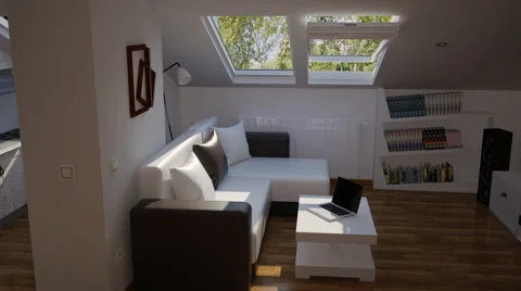 Sunny attic in the house with an interior Stock Footage 67573443