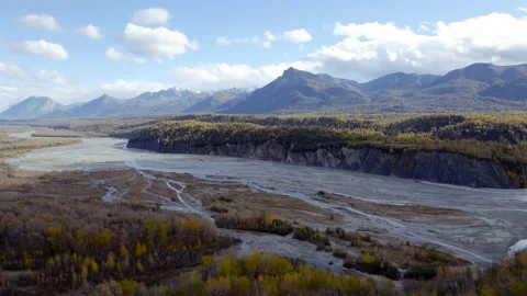 Sunny autumn view of Matanuska River in Chugach National Forest, Alaska Stock Footage 223640295