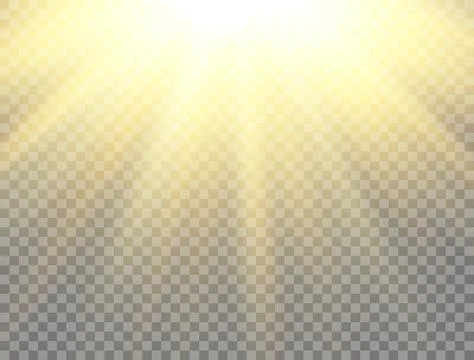 Sunny backdrop. Sun light on transparent background. Golden glowing light eff Stock Illustration