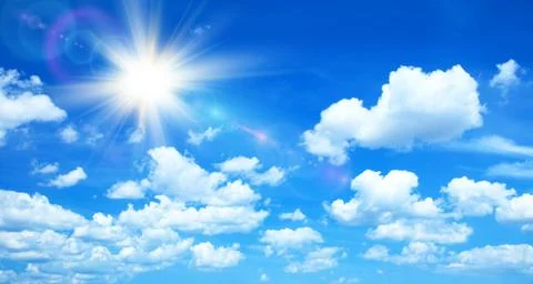 Sunny background with clouds and sun Stock Photos