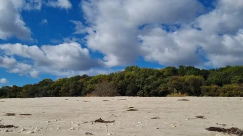 Sunny Beach with Blue Sky and White Clouds in 4K Stock Footage 319008917