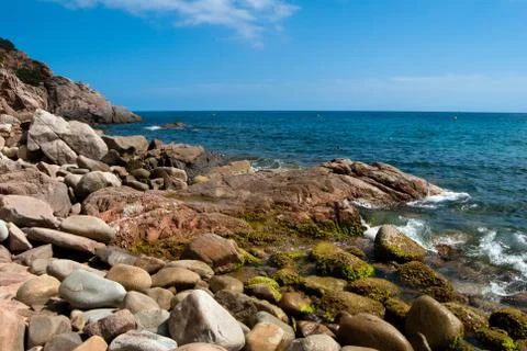Sunny beach in Catalonia Stock Photos