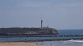 Sunny beach landscape zoom out scenery with blue sky in Portimao Portugal 4k or 4k+ Resolution