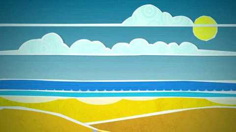 Sunny Beach Scene Loop paper cutout animation Stock Footage 6320943
