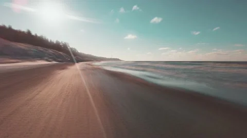 Sunny beach seaside hyperlapse, Baltic Sea Stock Footage 168980396