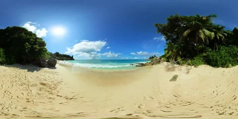 Sunny beach with soft sand and crystal waters. Mahe, Seychelles. Stock Footage 311037790