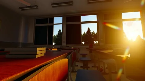 Sunny beautiful school empty classroom classroom Stock Footage 288181858