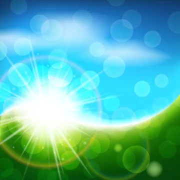 Sunny blue green vector background, bright spring and summer abstract landscape Stock Illustration