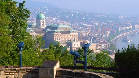 Sunny Budapest Cityscape Buda Castle Tourist View Point Hill Gellert Hungary Stock Footage 102607236