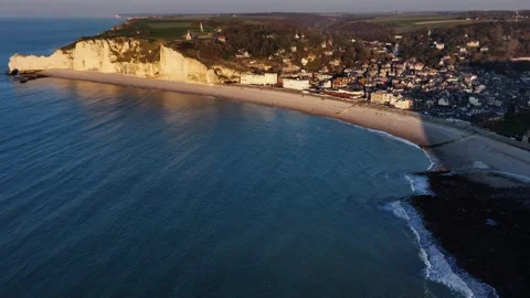 Sunny cliffs of Étretat Stock Footage 304883917