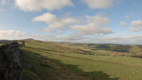 Sunny cloud time lapse from the summit of Windgather Rocks Peak District Stock Footage 160617161