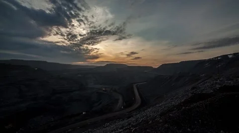 Sunny Dawn over open pit coal mine. Timelapse Stock Footage 47328728