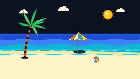 A Sunny Day Animation at the Beach Stock Footage 344055308