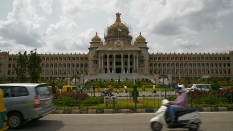 sunny day bangalore city palace front tr... | Stock Video | Pond5